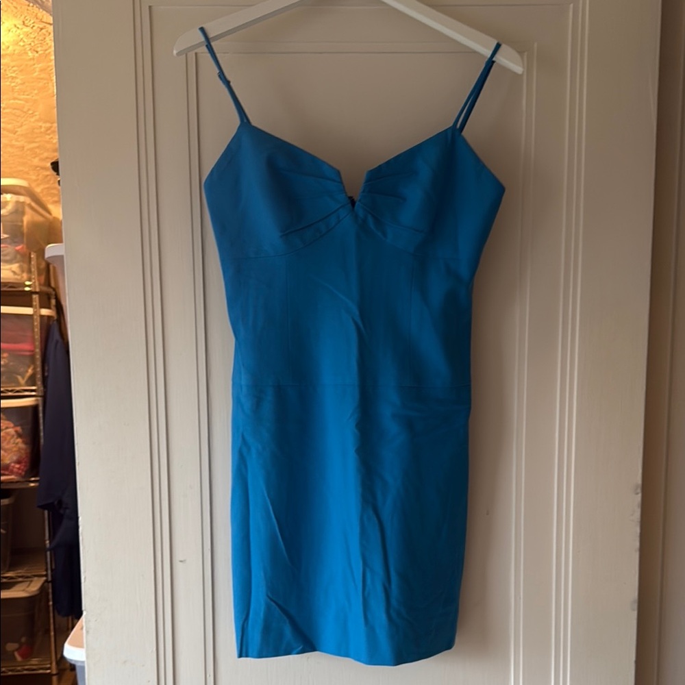 Black Halo Blue Sheath Mini Dress with Spaghetti Straps for Cocktail